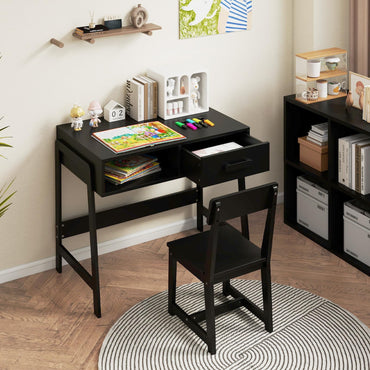 Kids Desk and Chair Set with Drawer and Pine Wood Legs