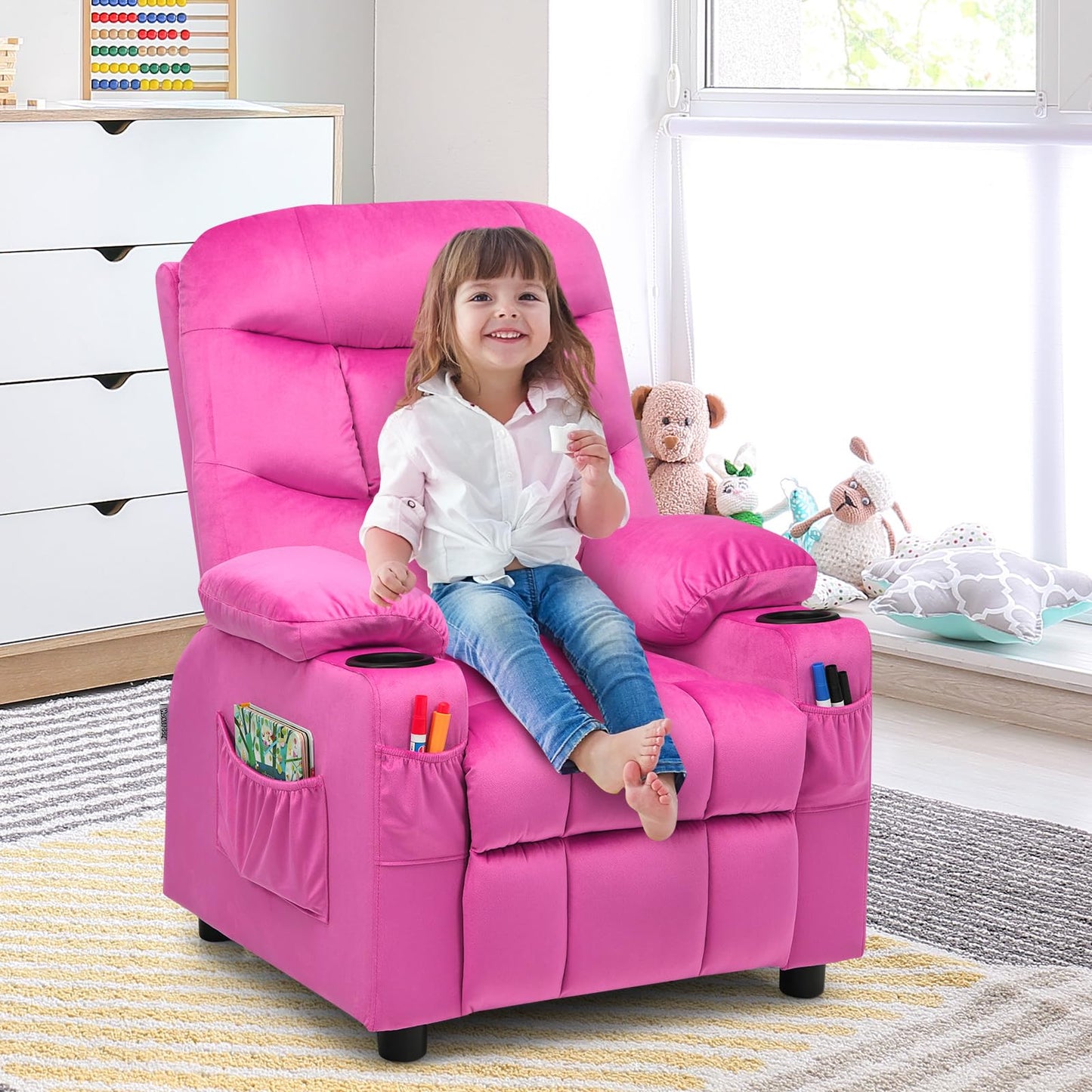 Adjustable Larger Kids Lounge Recliner Chair with 2 Cup Holders