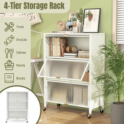 4-Tier Kitchen Bakers Rack with Flip Doors on Lockable Universal Wheels