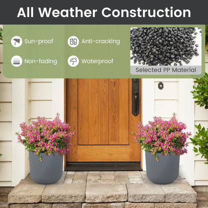 Giantex 2 Pack Round Plastic Planters 32cm Striped Flower Pots with Optional Drainage System