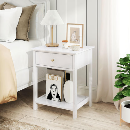 1/2 Pieces Wooden Nightstand with Drawer and Storage Shelf