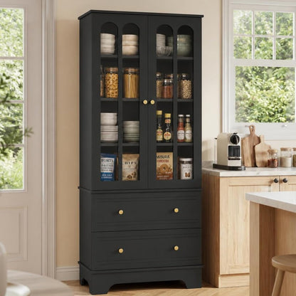 180cm Tall Kitchen Cupboard with Glass Doors