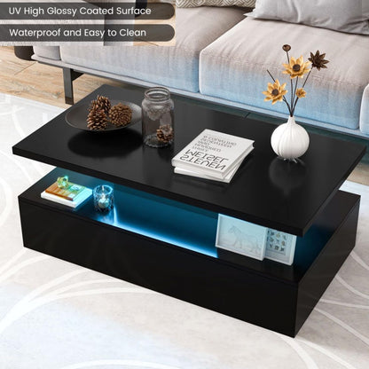 LED Coffee Table, 2 Tier Cocktail Center Table with Adjustable Light Colors