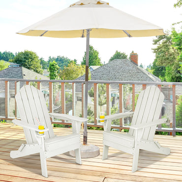 Weather Resistant Folding Adirondack Chair with Built-in Cup Holder