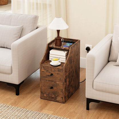 End Table with Charging Station & Storage Drawers for Small Space Living Room Bedroom