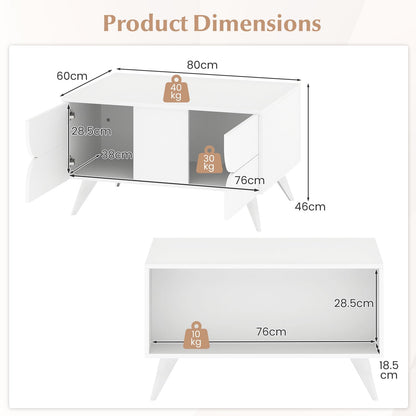 Coffee Table, Wooden Cocktail Table Sofa Side Snack Tables with 3 Doors and Back Open Shelf