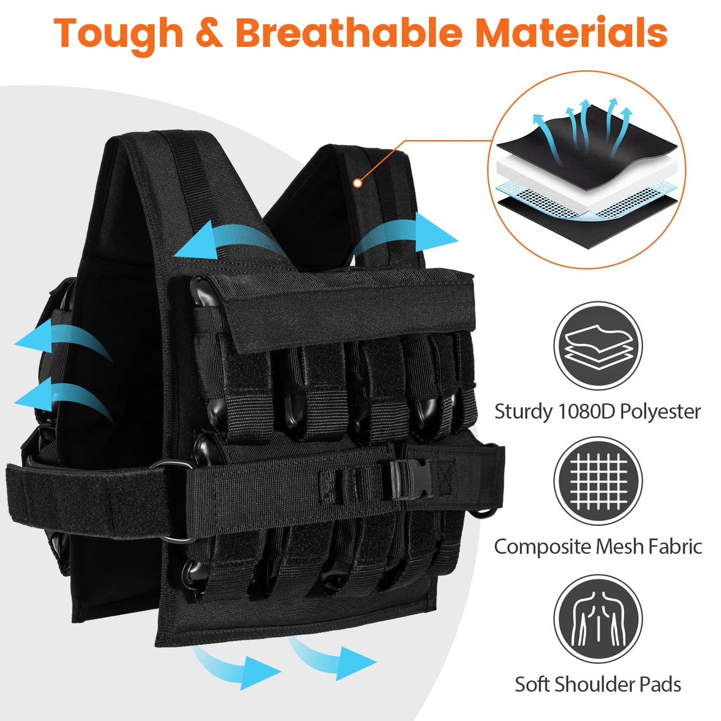 Weighted Vest, 20kg Fitness Weight Vests with Adjustable Buckles & Mesh Bag