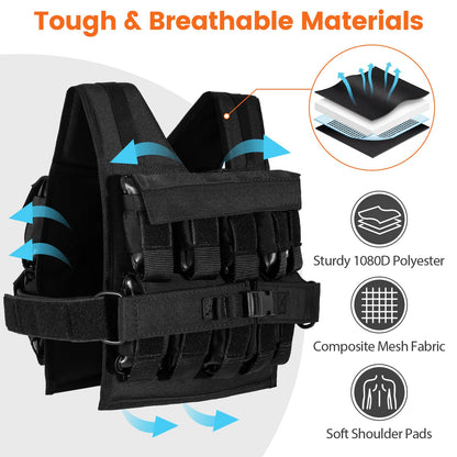 Weighted Vest, 20kg Fitness Weight Vests with Adjustable Buckles & Mesh Bag
