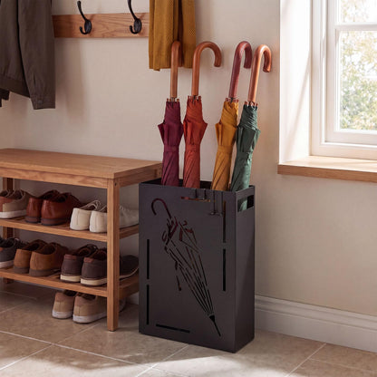 Metal Umbrella Stand, Hollow-Out Umbrella Holder Rack with Removable Drip Tray