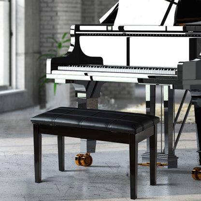 Wooden Duet Piano Bench with Padded Cushion and Music Storage