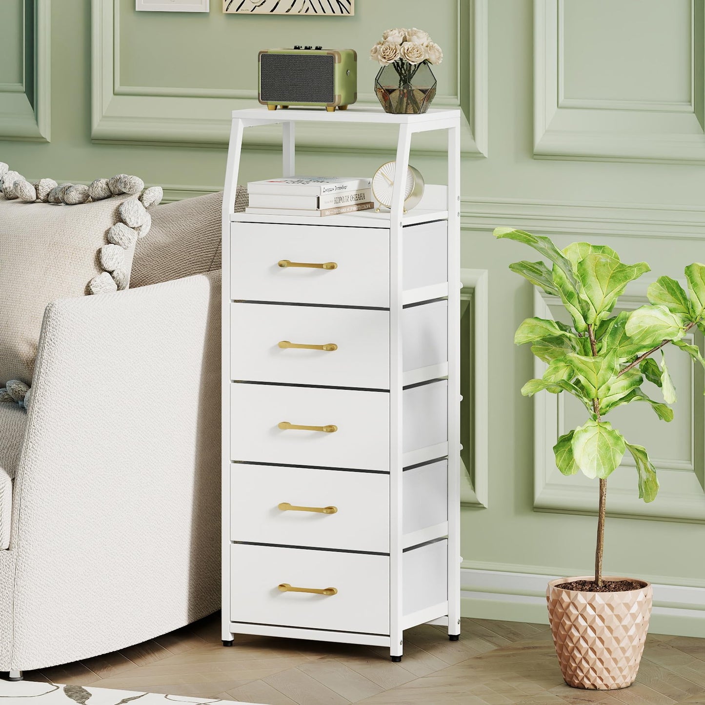 5-Drawer Storage Cabinet with Detachable Foldable Fabric Drawers and Anti-Tipping Kits