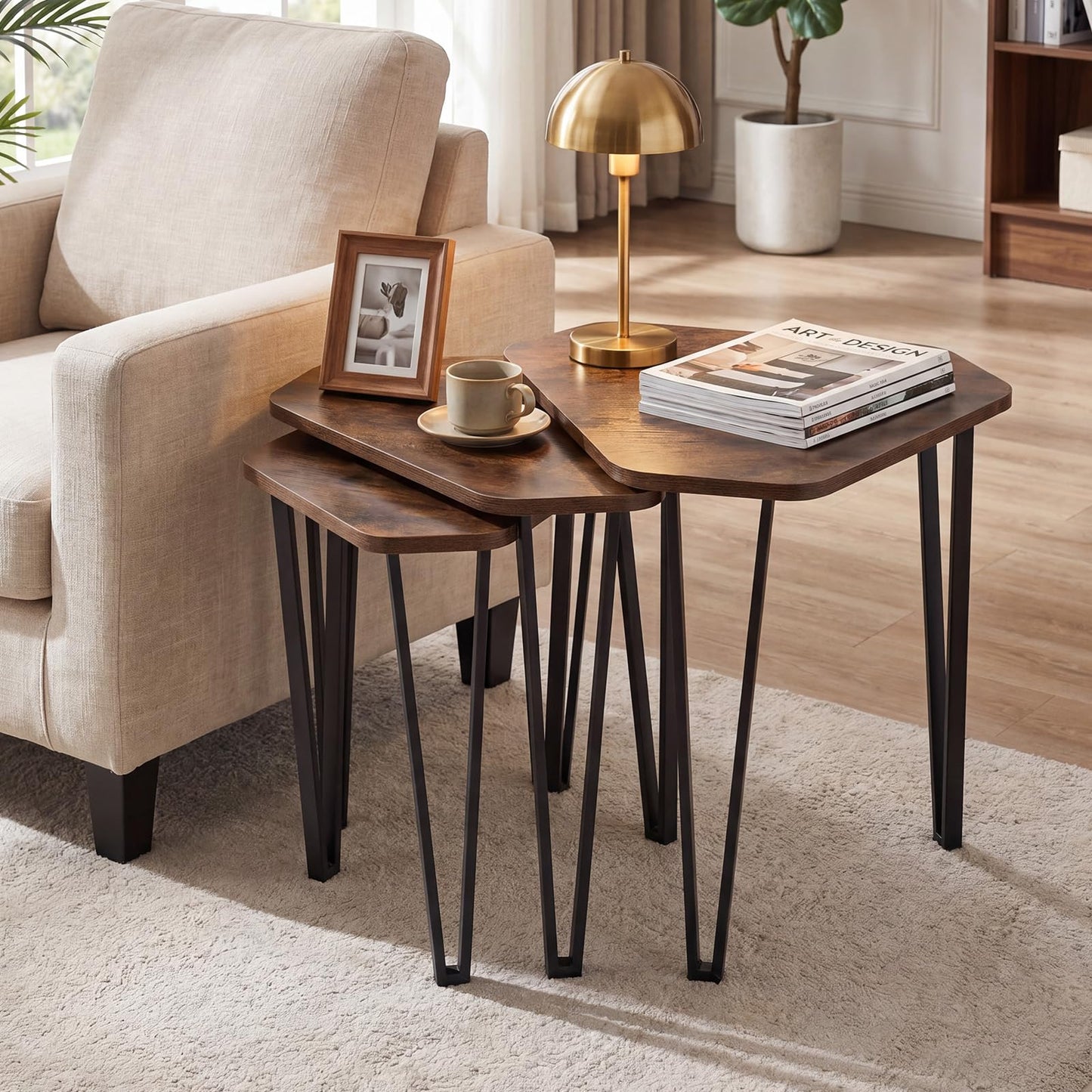 Nesting Coffee Tables Set of 3, Stacking End Sofa Side Table