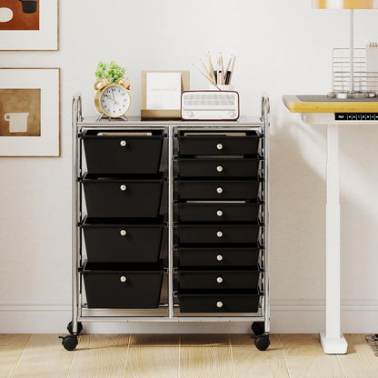 Storage Cart with 2-Size Drawer Rolling Cart Large Countertop Side Handles