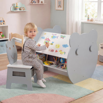 Toddler Table and Chair Set, 3 in 1 Activity Table with Reversible Whiteboard