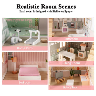 Wooden Dollhouse with Furniture and Accessories for Kids