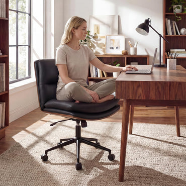 Armless Office Chair with Swivel Wheels & Curved Backrest for Home Office