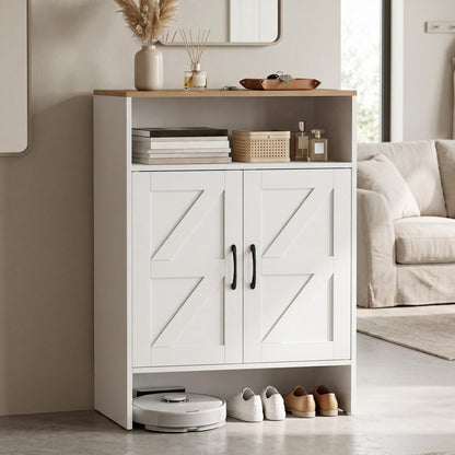 Shoe Cabinet with 2 Barn Doors and Adjustable Shelves for Entryway