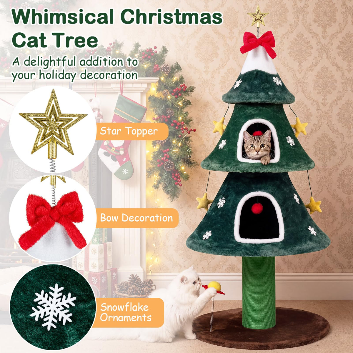 Cat Tree, Christmas Cats Climbing Tower with Condos