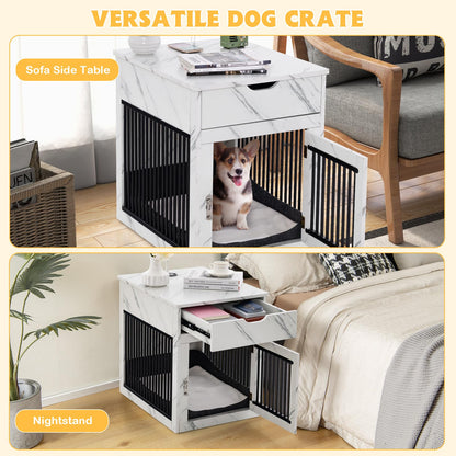 Wooden Dog Crate, Furniture Style Puppy Cage Side End Table with Drawer and Removable Pad
