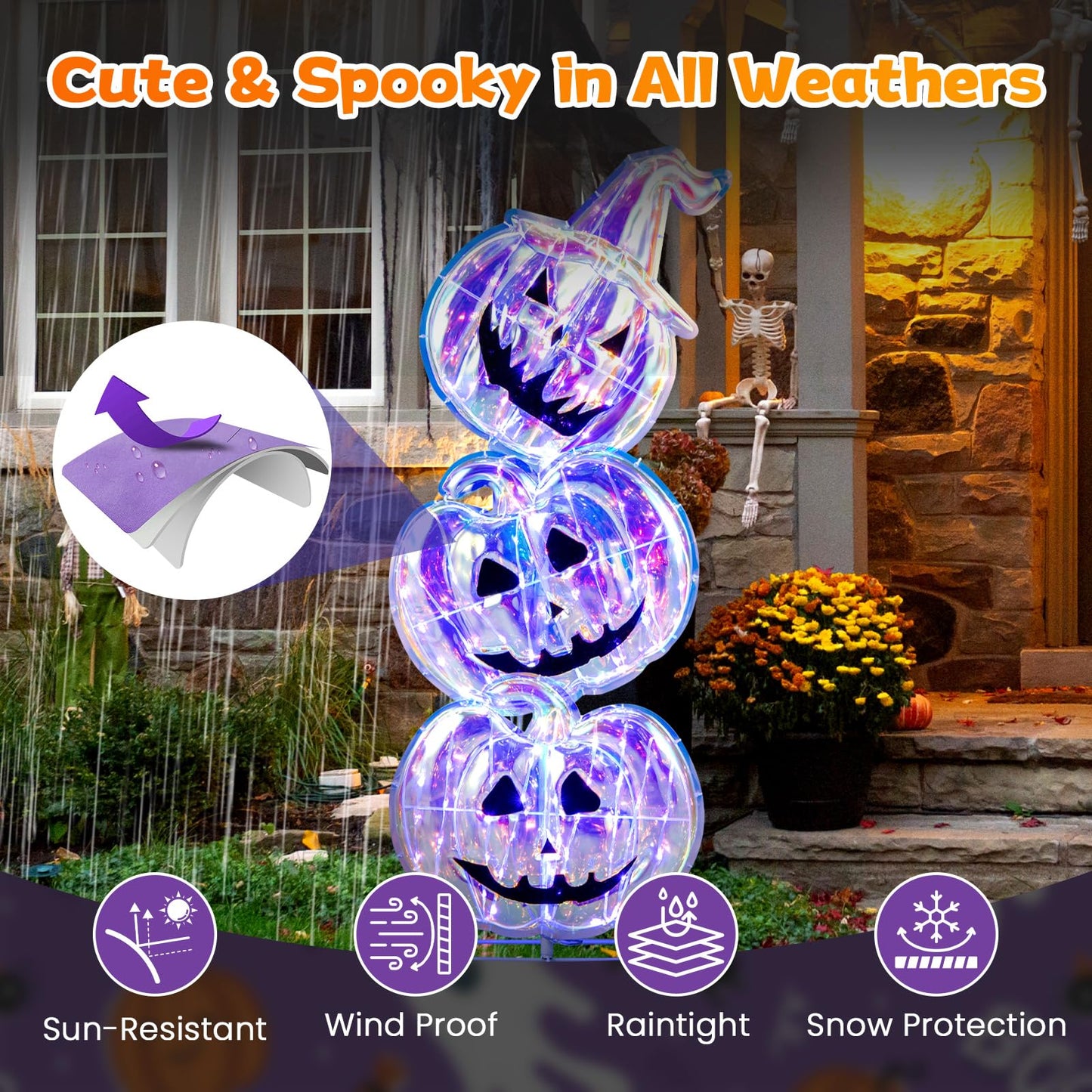 3.4 Ft Light up Stacked Pumpkins Halloween Decorations for Porch and Party