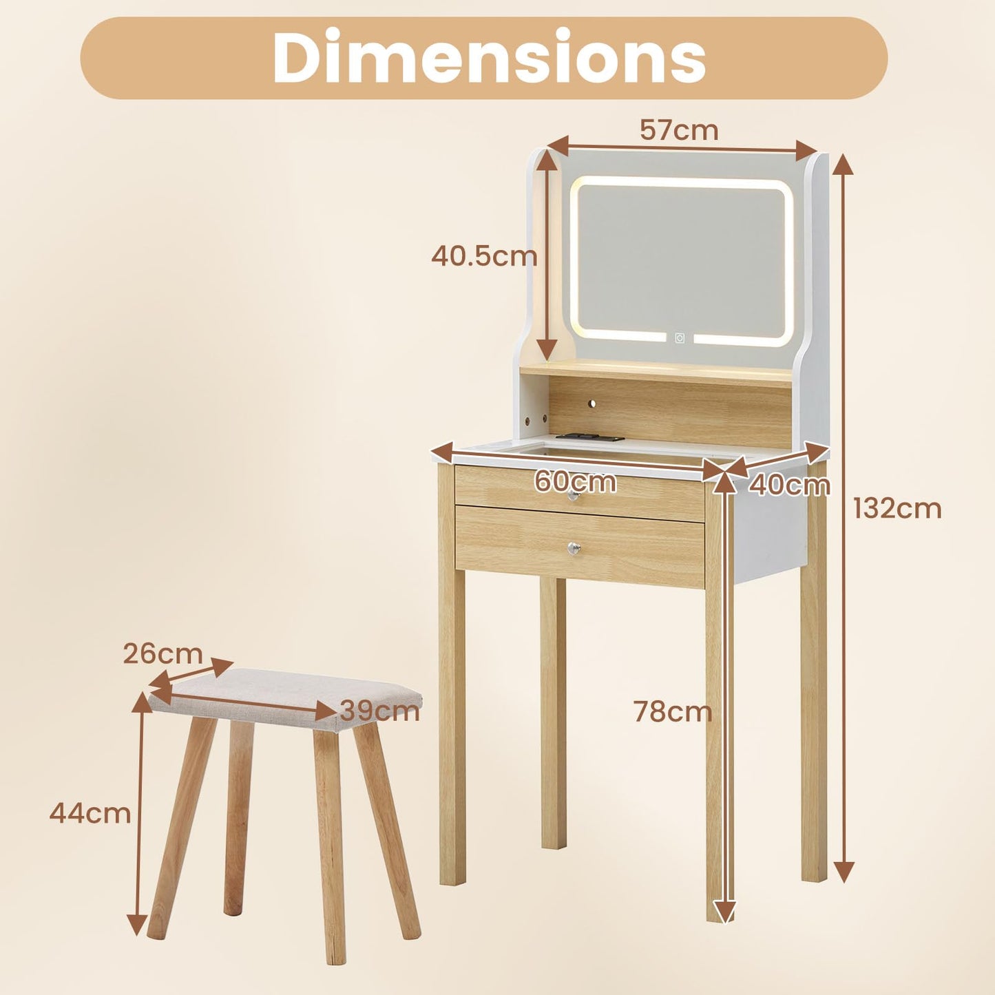 Vanity Desk with Mirror and Lights Small Makeup Table with 3 Light Modes