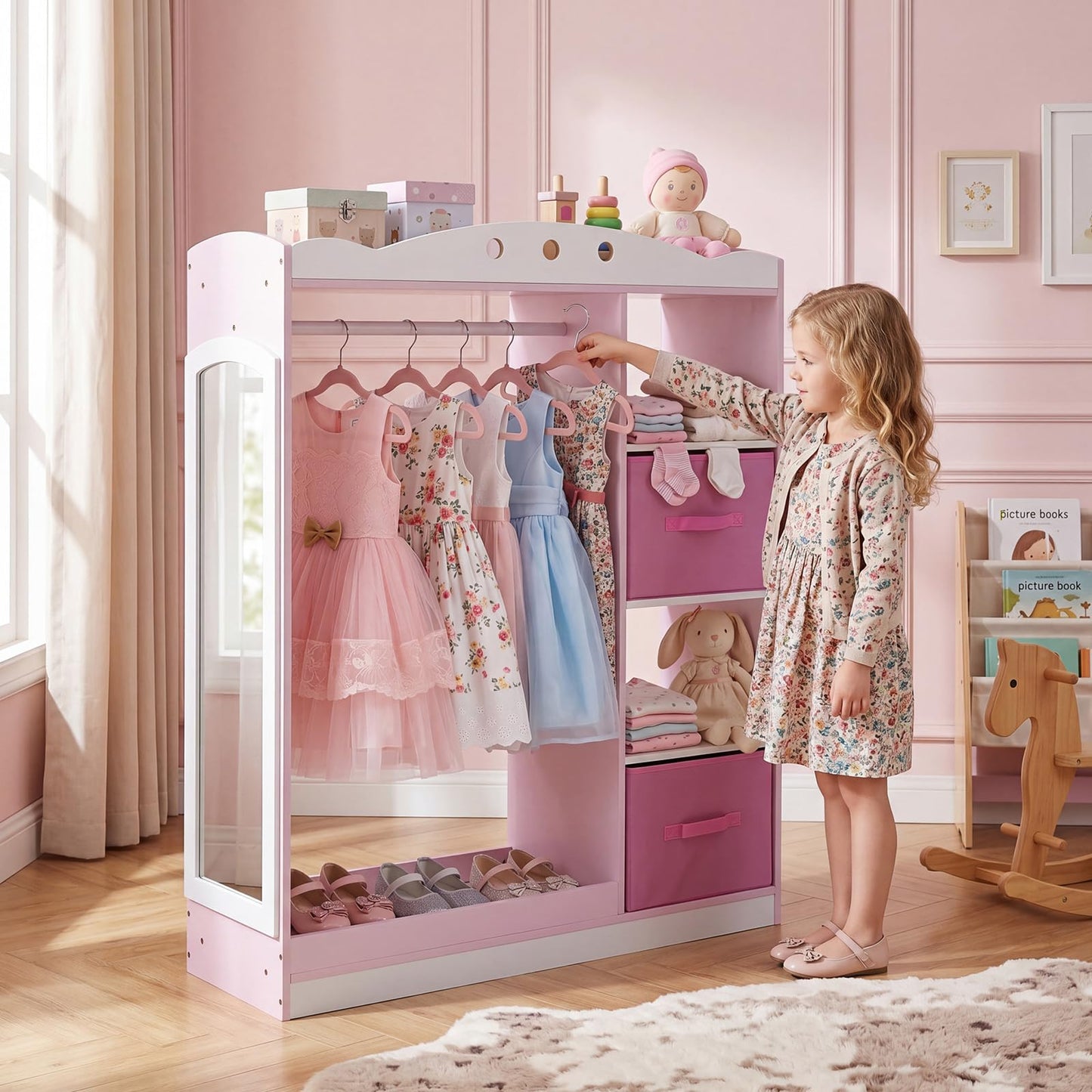 Kids Dress Up Storage, Wooden Open Children Wardrobe