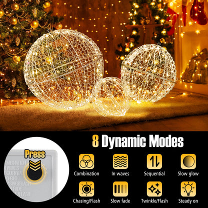 3 Pieces Lighted Christmas Balls with Light Color and 8 Dynamic Modes