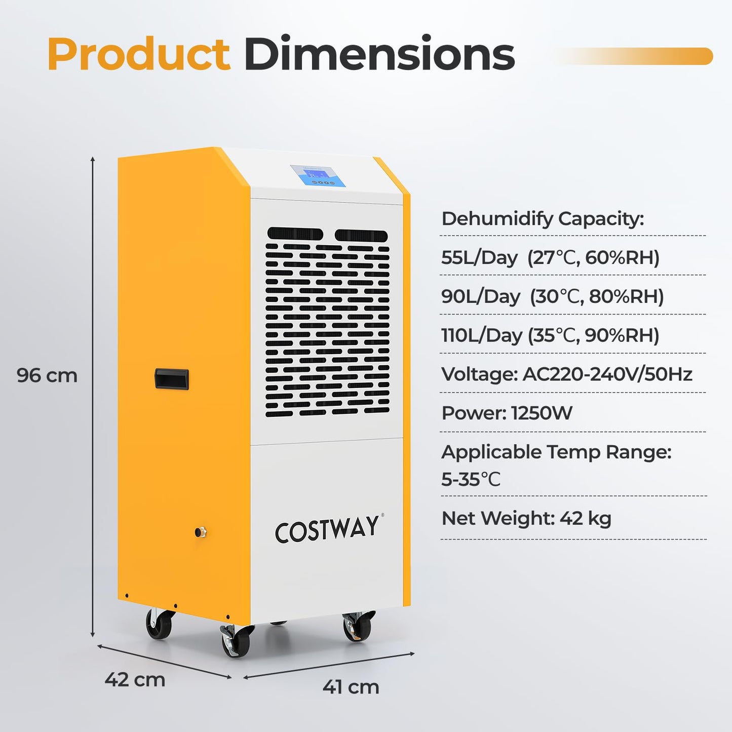 110L/Day Commercial Dehumidifier, 600m² Coverage Industrial Air Dehumidifiers Building Dryer