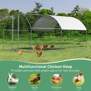 3.8 x 2.8 x 2m Galvanized Chicken Coop Hen House with Waterproof & Sun-protective Cover