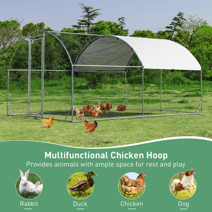 3.8 x 2.8 x 2m Galvanized Chicken Coop Hen House with Waterproof & Sun-protective Cover
