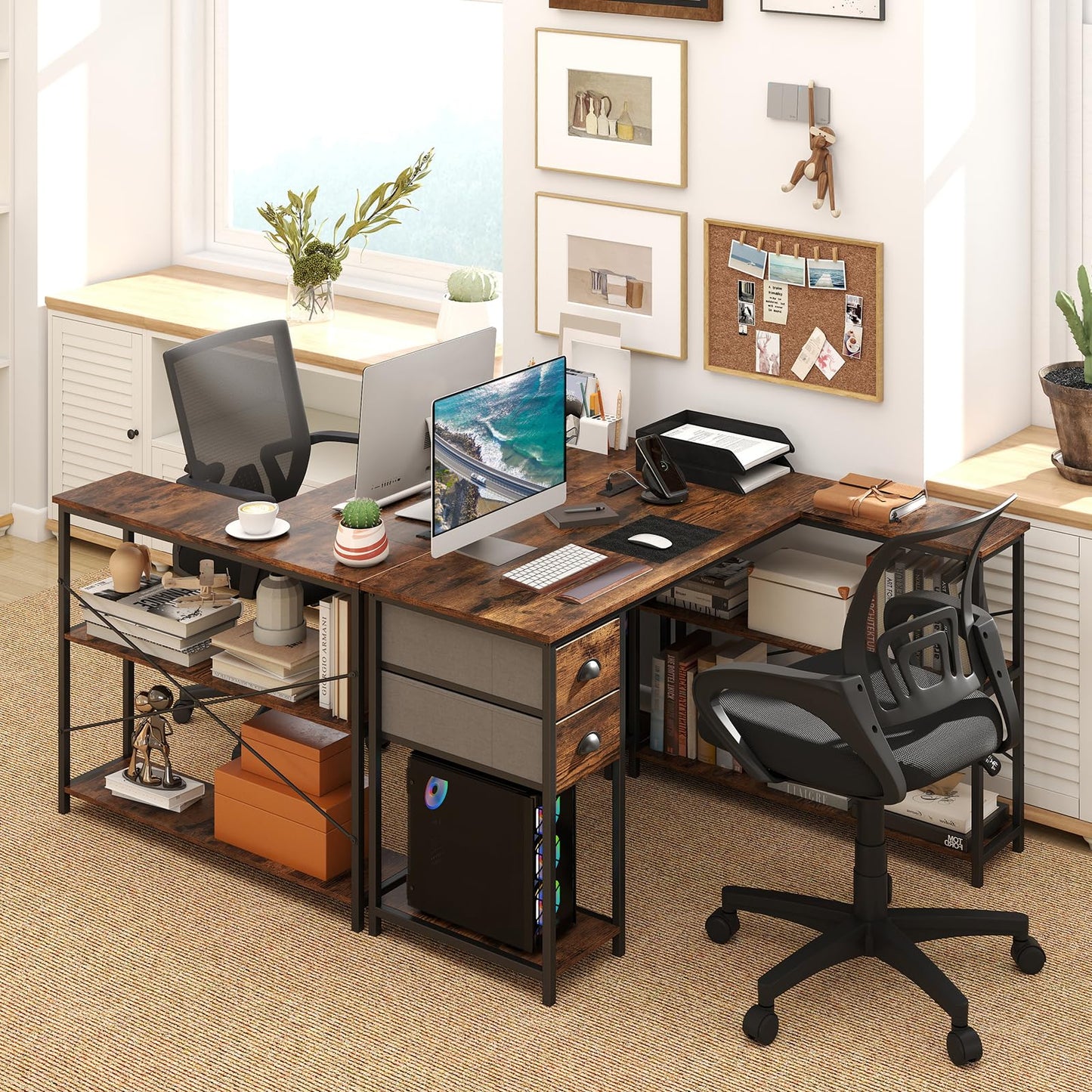 L-Shaped Corner Computer Desk, Space Saving Home Office Workstation
