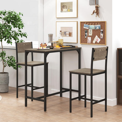 3 Piece Bar Table Set with Pub Dining Table and 2 Bar Stools for Small Space