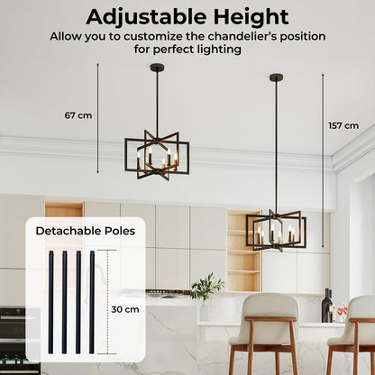 6-Light Black Farmhouse Chandelier with Adjustable Height