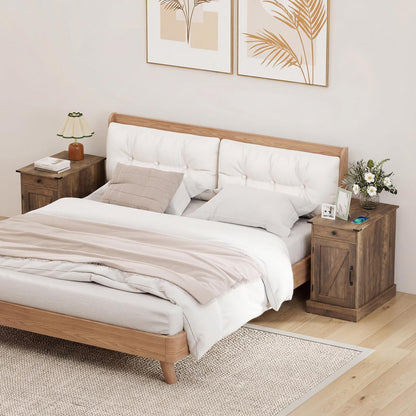 End Table with Charging Station Farmhouse Bedside Table with Storage Drawer