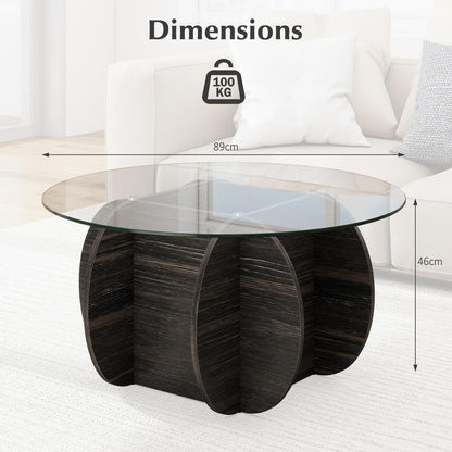 89cm Round Coffee Table Modern Accent Table with Tempered Glass Top