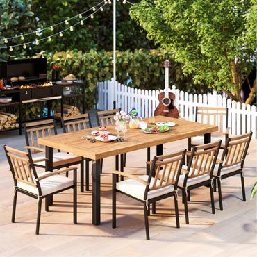 200 x 100cm Large Patio Dining Tablewith Acacia Wood Tabletop and Heavy Duty Metal Legs