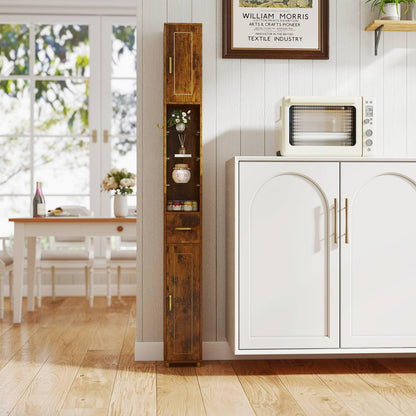 180 cm Tall Bathroom Cabinet Narrow Storage Organizer with 3 Doors and Adjustable Shelves