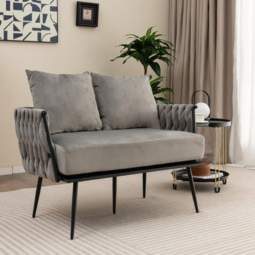 Giantex 2-Seater Sofa Velvet Upholstered Loveseat Sofa Couch with Woven Back & Arms