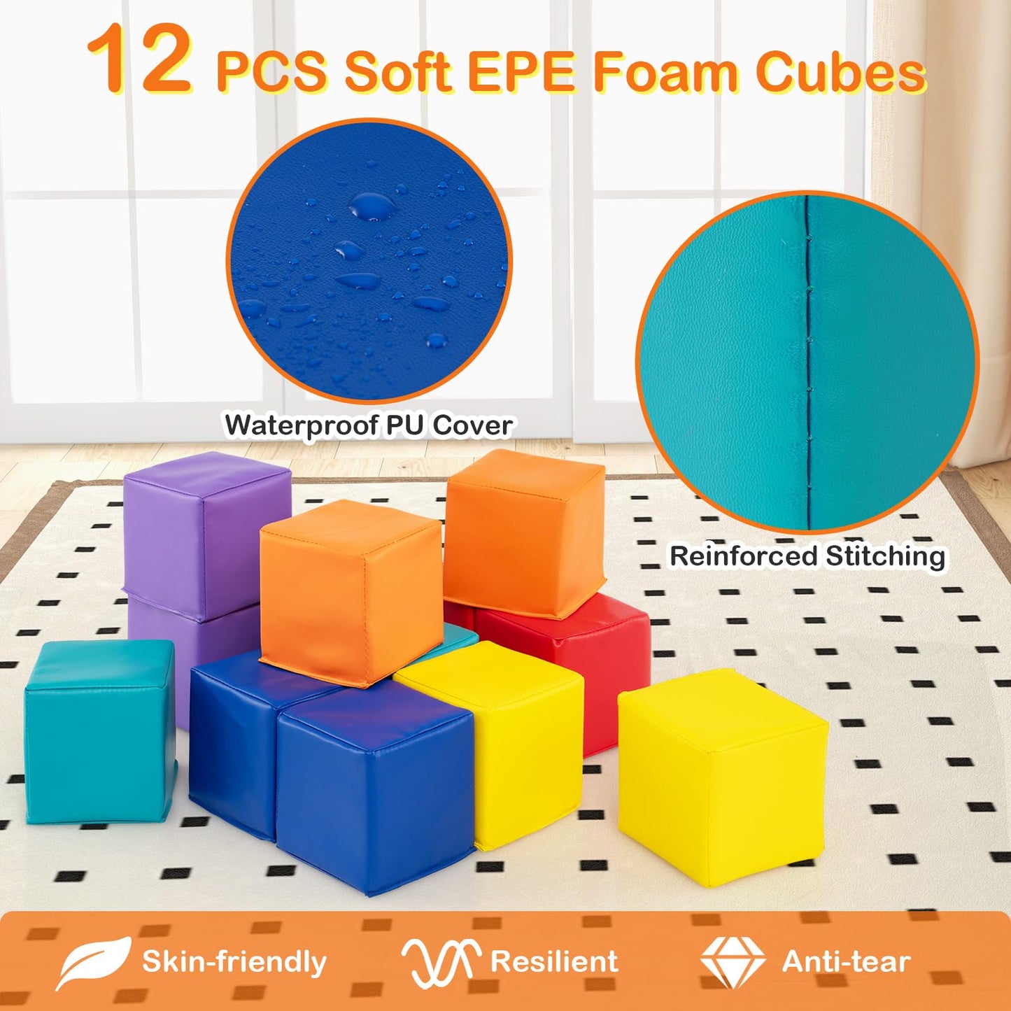 12 PCS Foam Building Blocks 5.5" x 5.5" Colorful Climbing Foam Soft Cubes for Kids