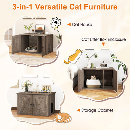 Cat Litter Box Enclosure, Hidden Privacy Kitty Washroom
