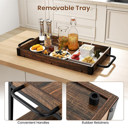 Home Bar Cart on Wheels Kitchen Serving Cart with Removable Tray