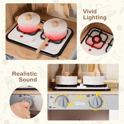 Wooden Kids Pretend Cooking Playset with Light and Sound