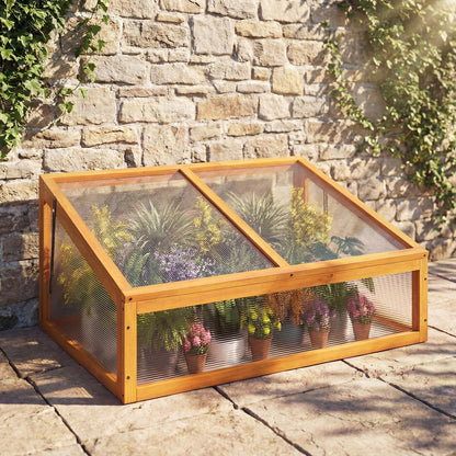 Wood Greenhouse, Garden Polycarbonate Cold Frame with Transparent Flip-top Roof