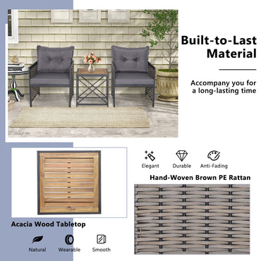 3-Piece Outdoor Coffee Table and Sofas with Acacia Wood Tabletop