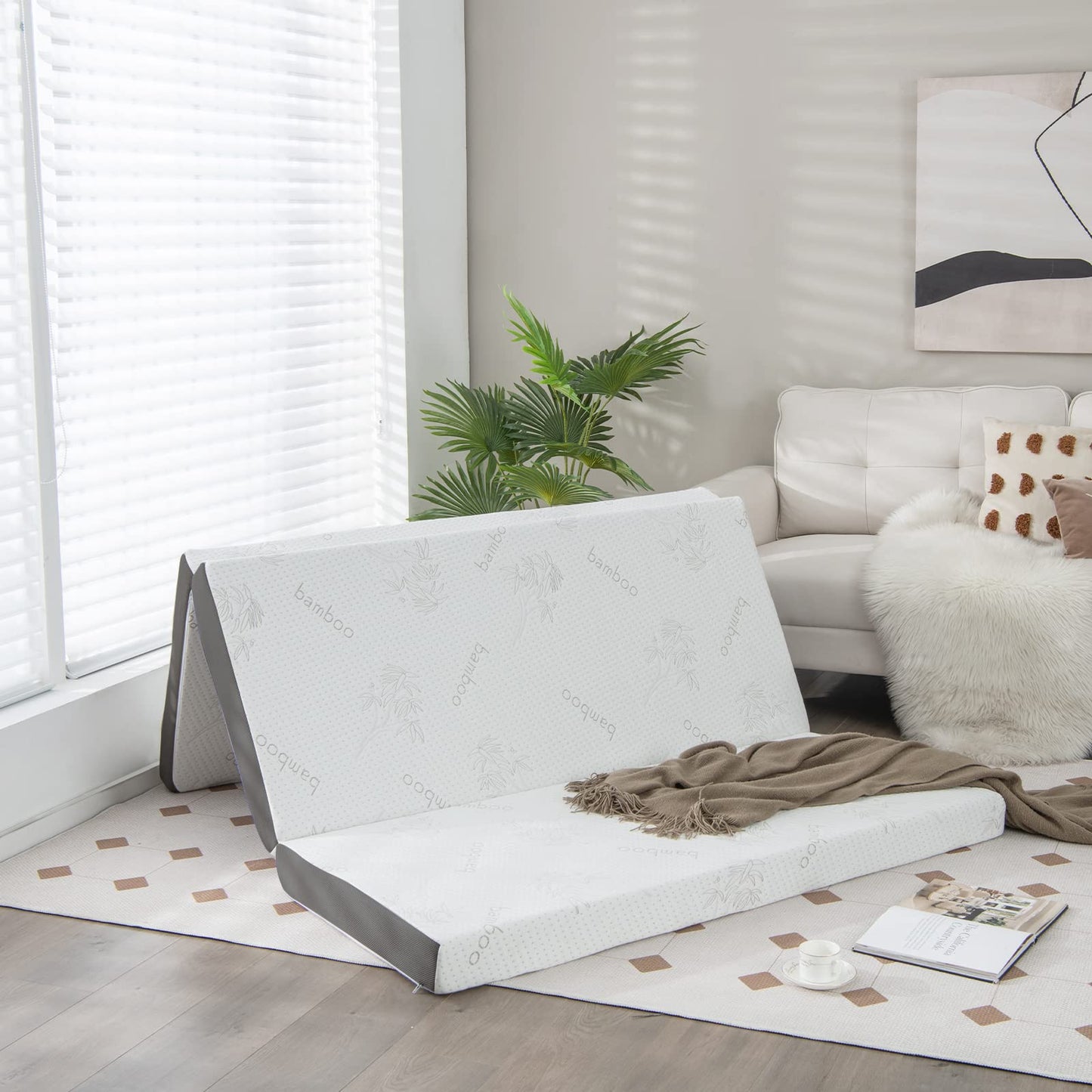 Cooling Gel Memory Foam Folding Mattress with Bamboo Cover and Mesh Border Fabric