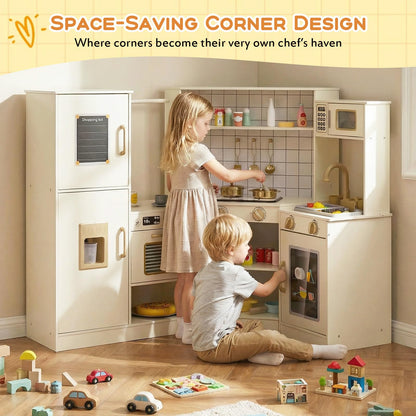 Pretend Play Corner Kitchen Set with Ice Dispenser Stoves for Boys Girls 3+