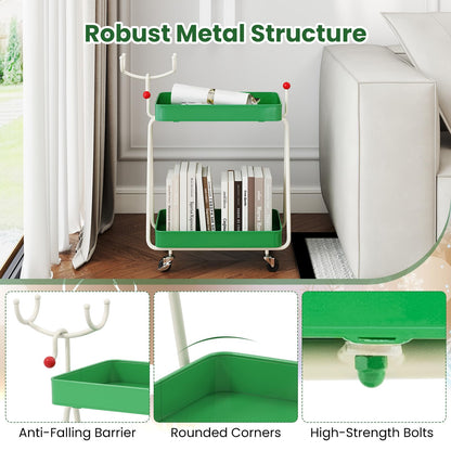 Reindeer Side Table 2-Tier Christmas Rolling Cart with Metal Frame and Wheels