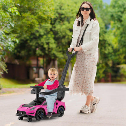 3-in-1 Ride on Push Car with 2 Universal Wheels, Music Steering, Guardrail and Handlebar