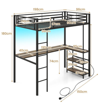 3FT Metal Frame Ladder Loft Bed with RGB LED Lights