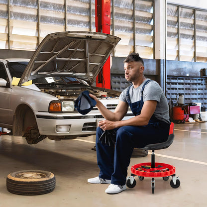 Mechanic Stool on Wheels with 71-83 cm Adjustable Height and Tool Tray Storage